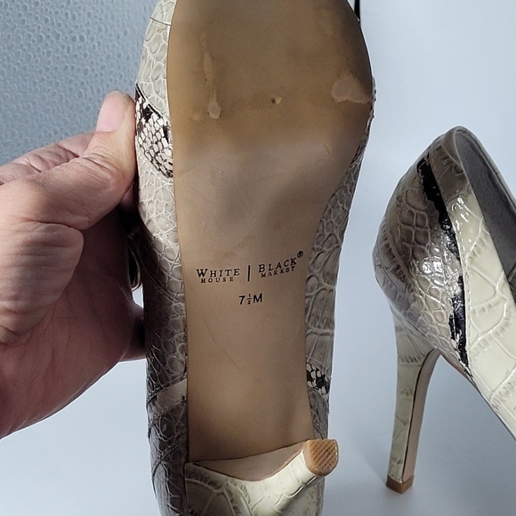 White House Black Market Snake Skin Peep Toe Heels - Picture 7 of 14